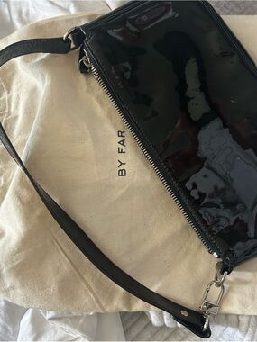 BY FAR Black Patent Crossbody with Silver Hardware
